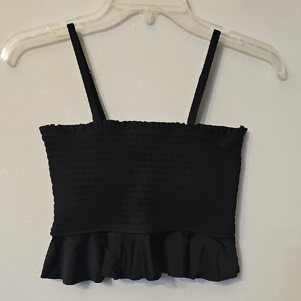 NWT Summer MAE Elegant Black Smocked Camisole with Ruffle Hem